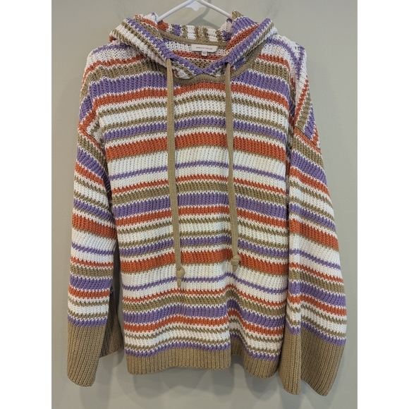 Rebecca Taylor Cotton Multi Colored Chevron Striped Knit Sweater Hoodie Small - Picture 9 of 9